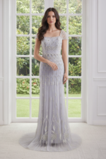 Cap Sleeves Mermaid Empire Beaded Tulle Party Prom Dress