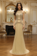 Chic High Neck Sleeveless Mermaid Beaded Party Prom Dress