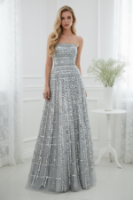 Elegant A-Line Strapless Empire Beaded Floor-Length Party Prom Dress