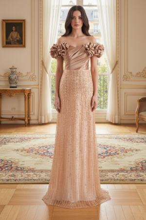 Floral Off-Shoulder A-Line Empire Two Tone Party Prom Dress