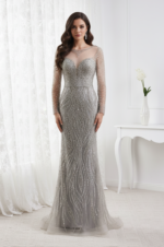 High Neck Long Sleeves Fully Beaded Mermaid Party Prom Dress