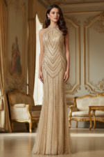 Gorgeous Beaded Decoration High Neck Sleeveless Mermaid Prom Dress