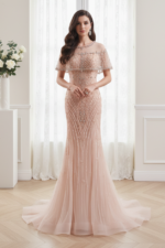 Round Sleeveless Fully Beaded Mermaid Formal Prom Dress