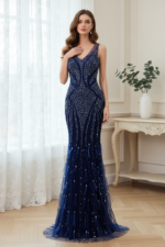 Sparkly V-Neck Sleeveless Fully Beaded Floor- Length Mermaid Prom Dress