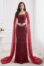 Square Mermaid Floor Length Beaded Fringe Party Prom Dress With Bolero