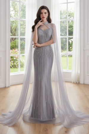 Sweetheart Tulle Beaded Empire Party Prom Dress With Detachable Shawl