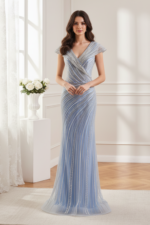 V-Neck Empire Sleeveless Sparkly Beaded Prom Party Dress