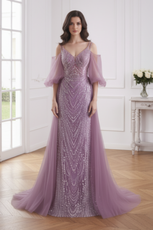 V-Neck Spaghetti Straps Mermaid Party Prom Dress With Train